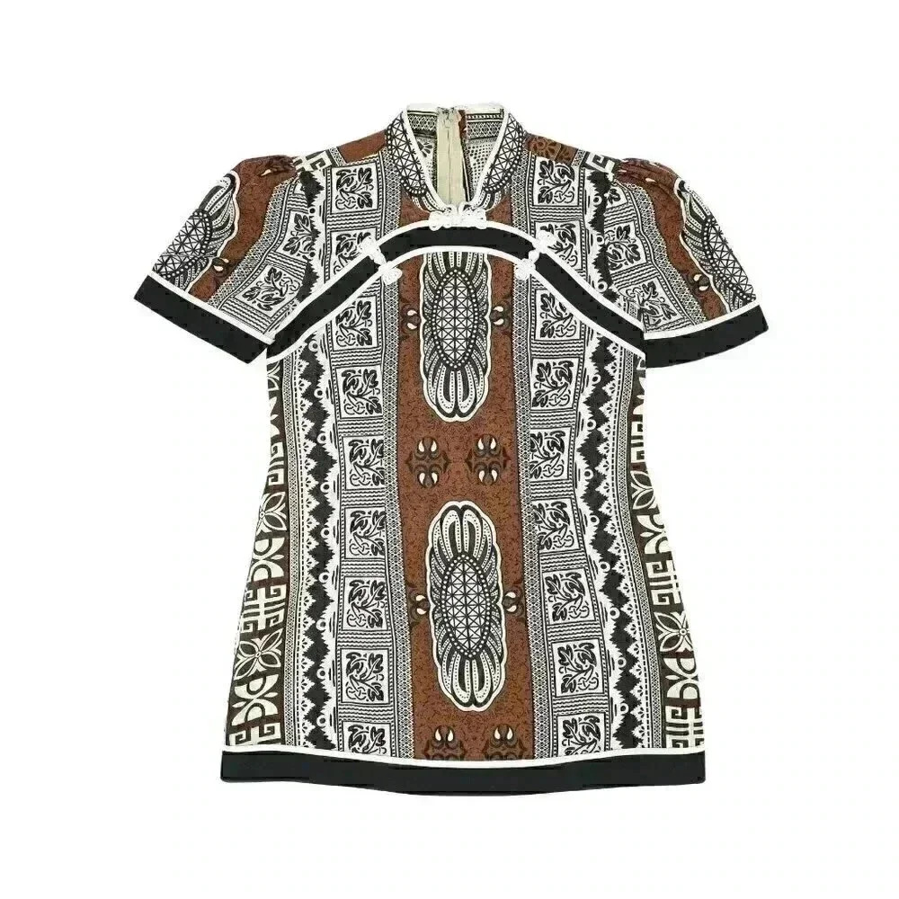 Tropical Puff Sleeve Blouse Size‎ Small Short Sleeve Floral Summer Top Mock Neck - Picture 4 of 5